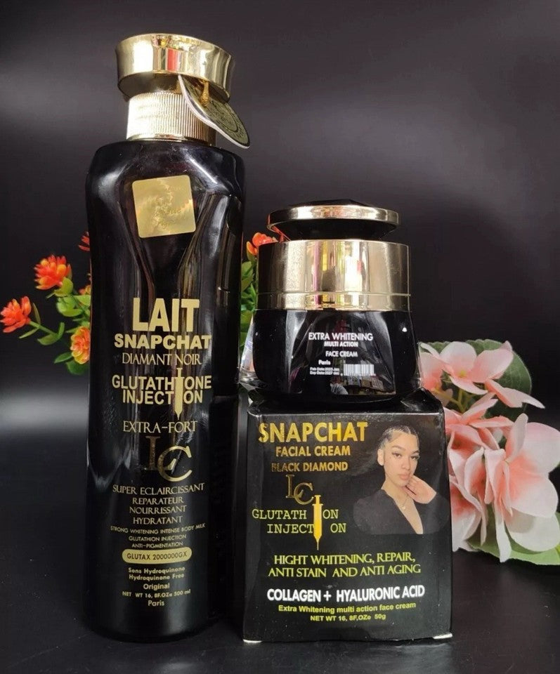 Lait Snapchat Black Diamond Set. Lotion, Serum. Soap & Face Cream.4pcs